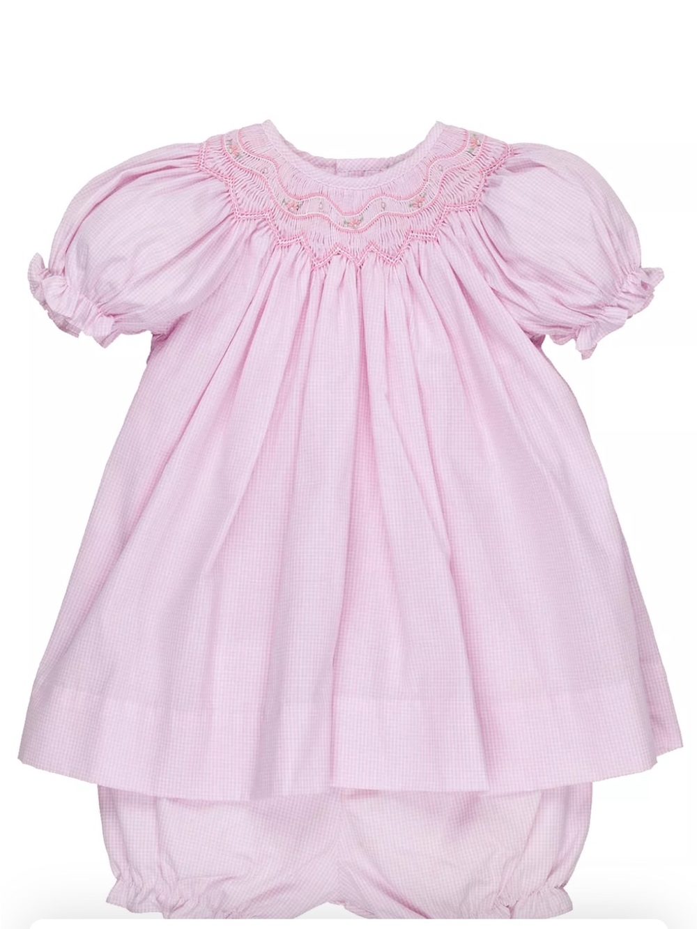 Smocked Pink Baby Dress Set with Bonnet